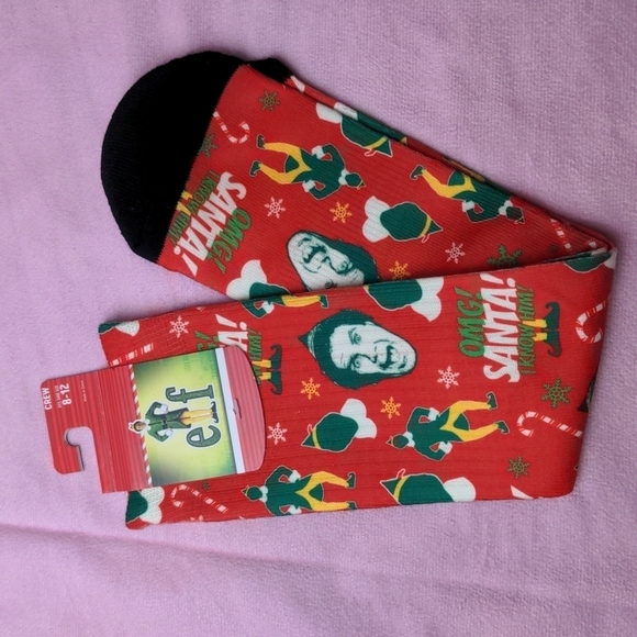 Warner Bros Buddy the Elf Movie Red and Green Christmas Crew Socks size 8-12 - Picture 1 of 3